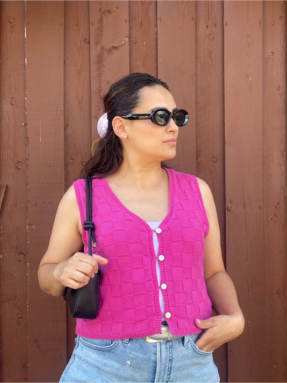 HYFVE Pink Knit Button-Up Tank